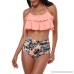 Yobecho Womens Retro Flounce High Waist Bikini Set Halter Neck Two Piece Beach Swimsuit Pink B07PPNHXK2